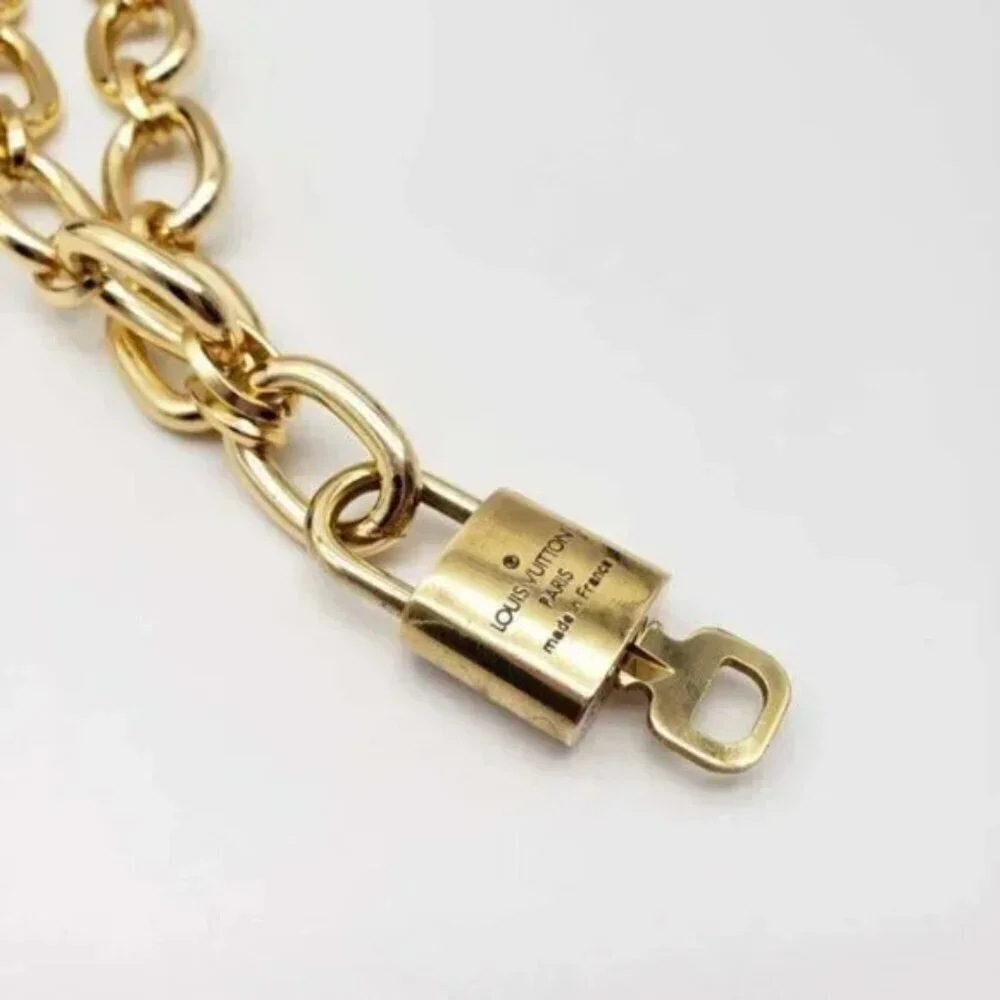 Authentic Louis Vuitton Lock and Key Gold Color with Gold Plated Chain Necklace